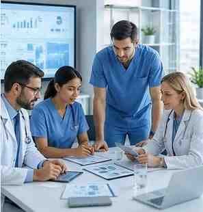 Healthcare team reviewing customized professional contact information