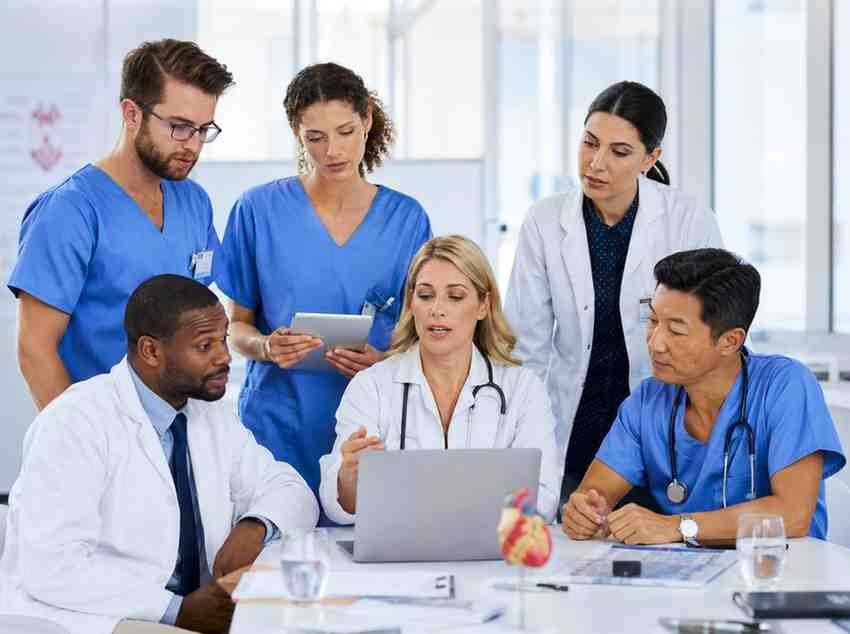 Healthcare team discussing customized audience requirements